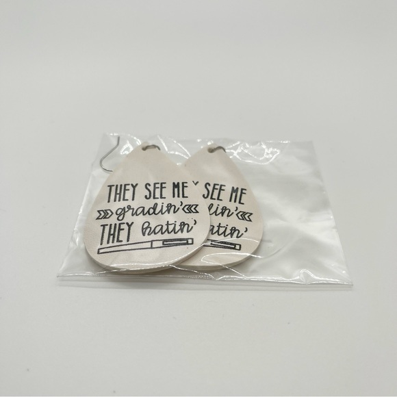 School Teacher Dangle Earrings Lightweight Faux Leather Set 7 Pairs Fun Design - Picture 7 of 7